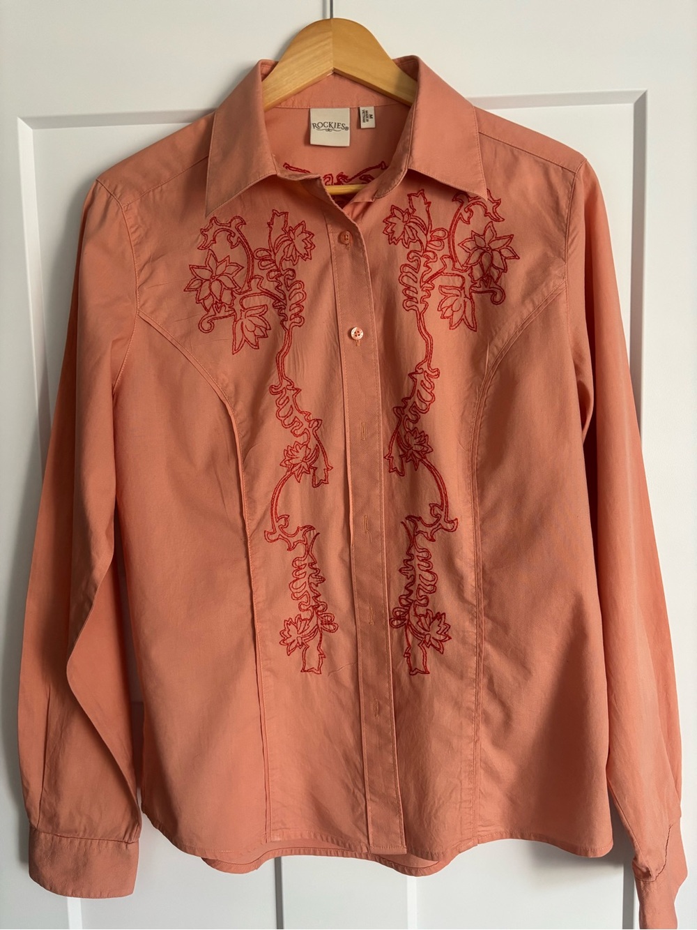 Rockies Coral Western Embroidered Button-Up